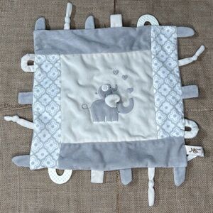 Maison Chic Elephant Lovey Security Blanket Sensory Tags Plush Toy Gray Cream